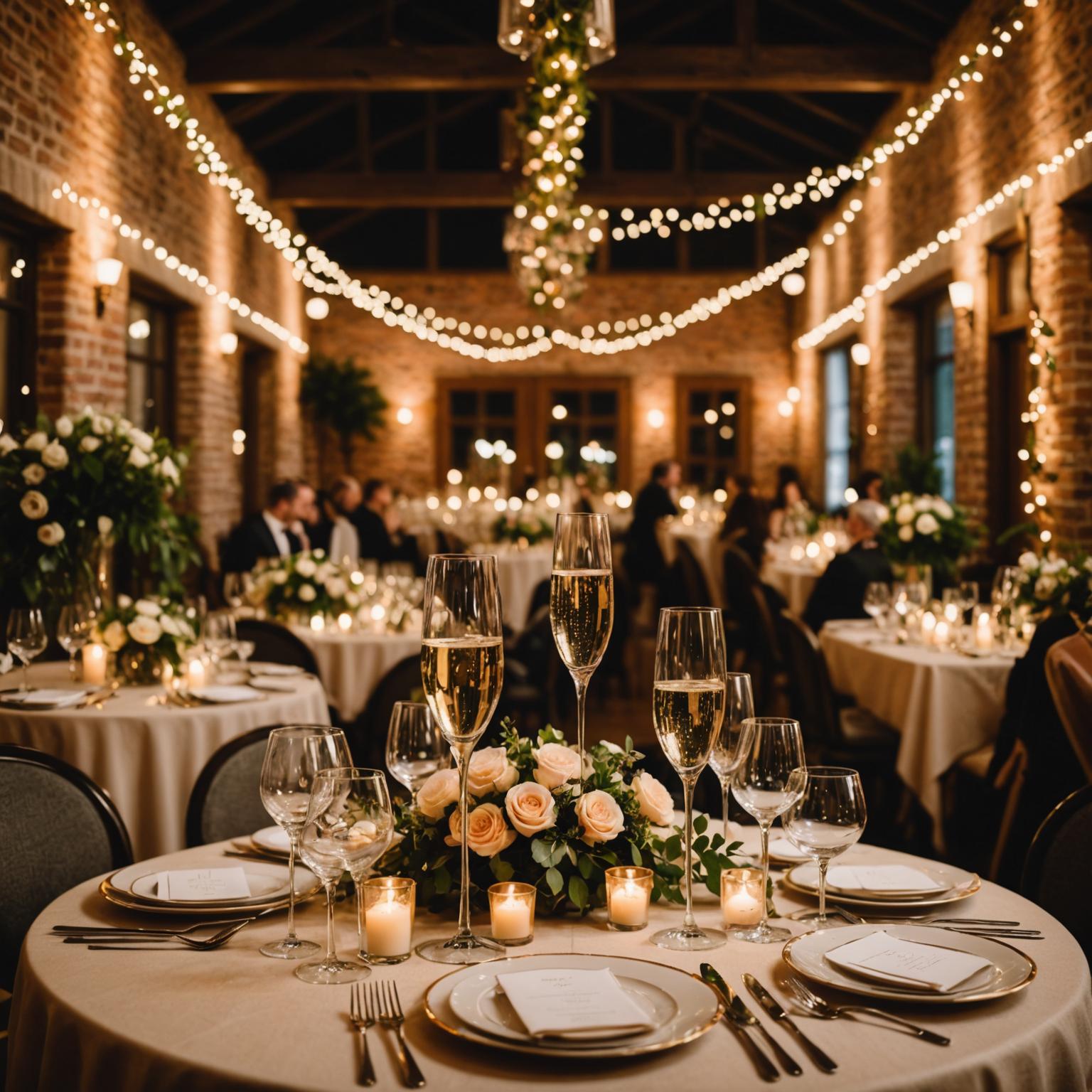 Elegant private celebration with floral decorations and warm lighting