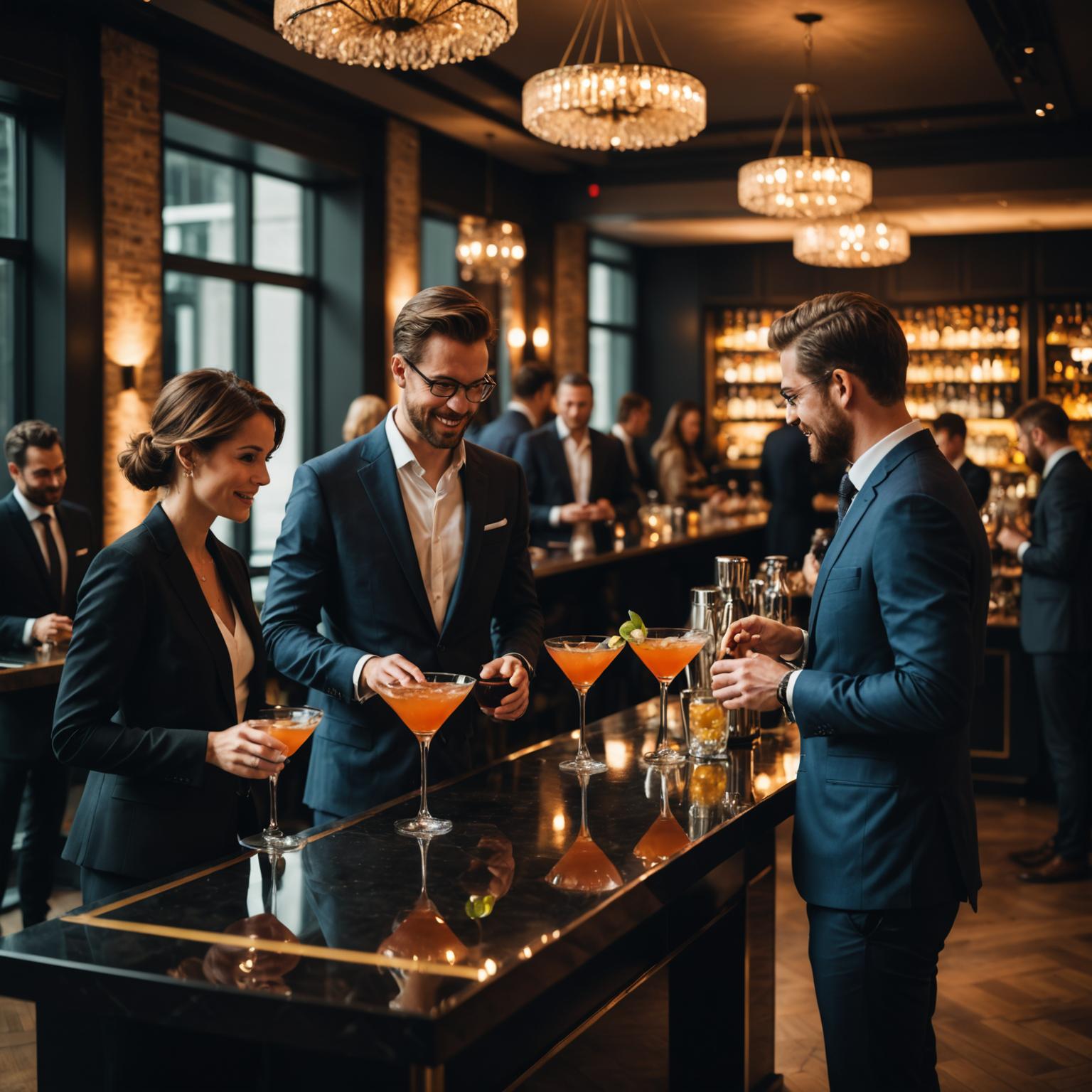 Elegant networking cocktail event at modern venue