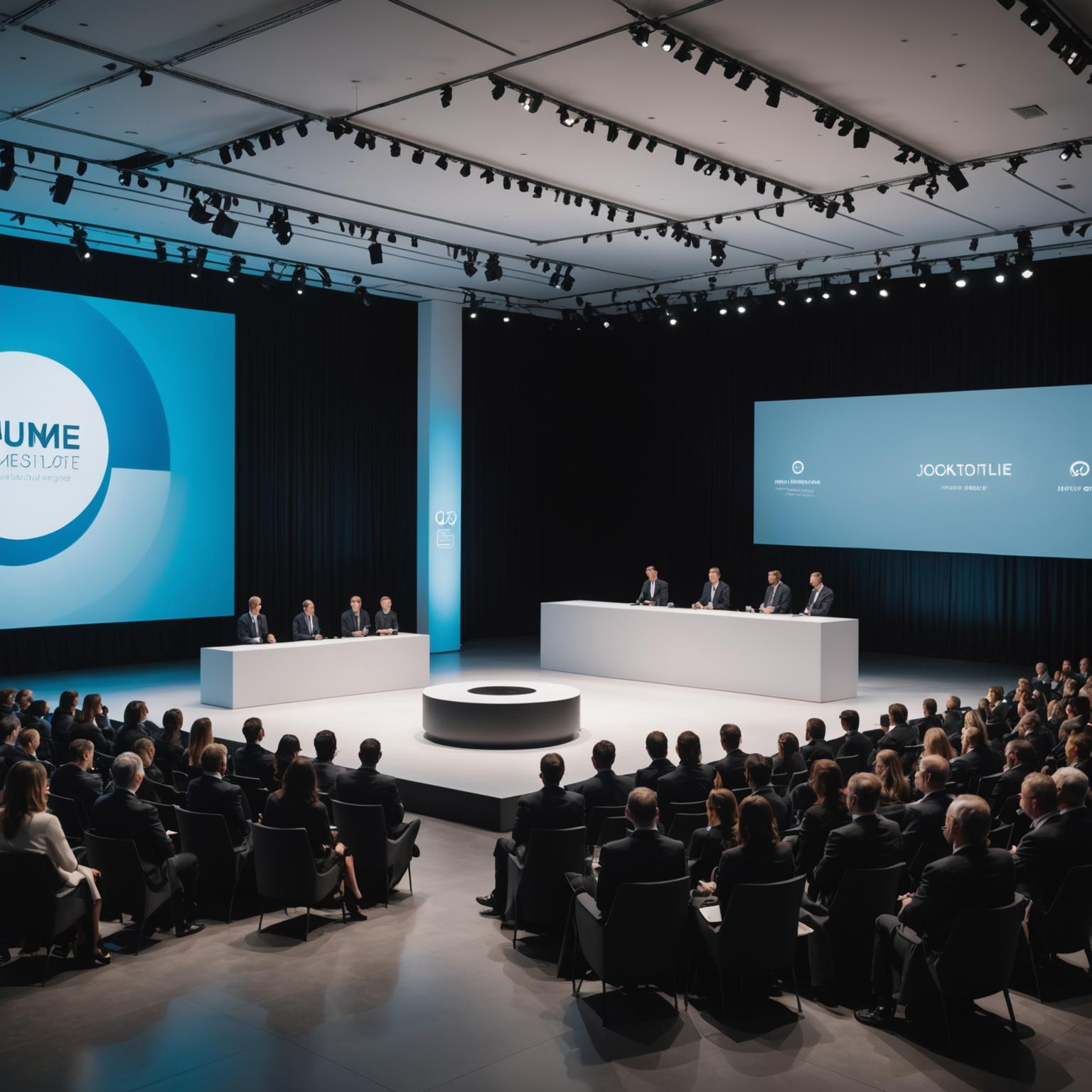 Minimalist product launch event with modern stage